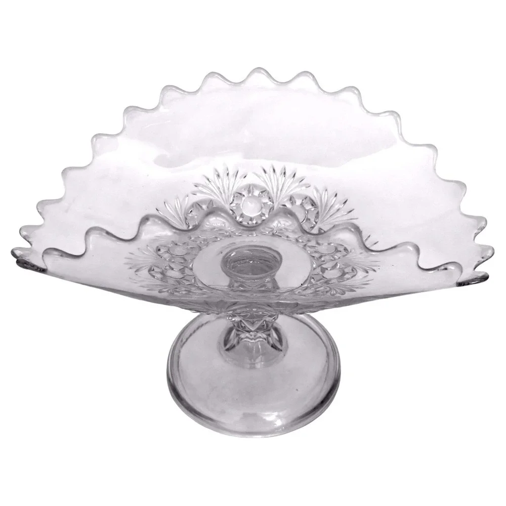 Higbee Charm Rosette & Palms Fruit Banana Stand Pedestal Dish Clear Glass EAPGS
